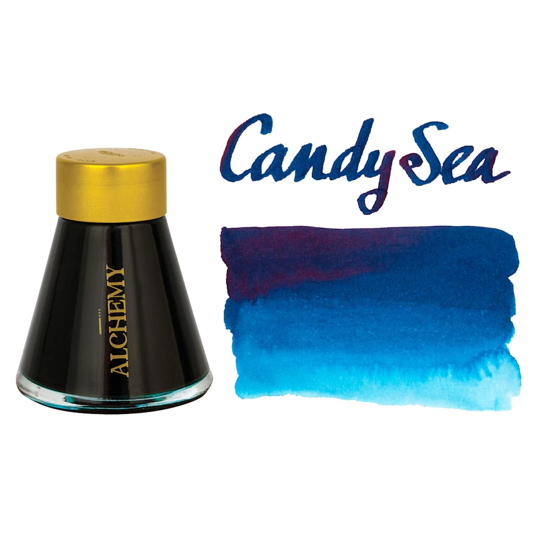 Open in modal - Endless Alchemy Fountain Pen Ink - Candy Sea, swatch and bottle