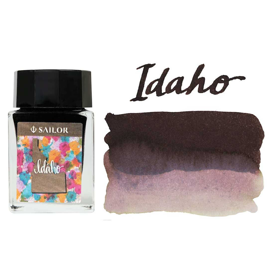 Open in modal - Sailor USA State Ink - Idaho, Brown, 20 ml, swatch and bottle