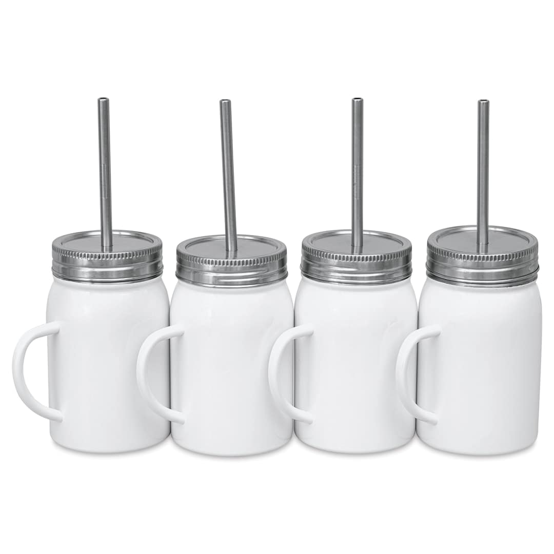 Open in modal - Craft Express Sublimation Printing Stainless Steel Mason Jars - 17 oz, White, Set of 4 (out of packaging)