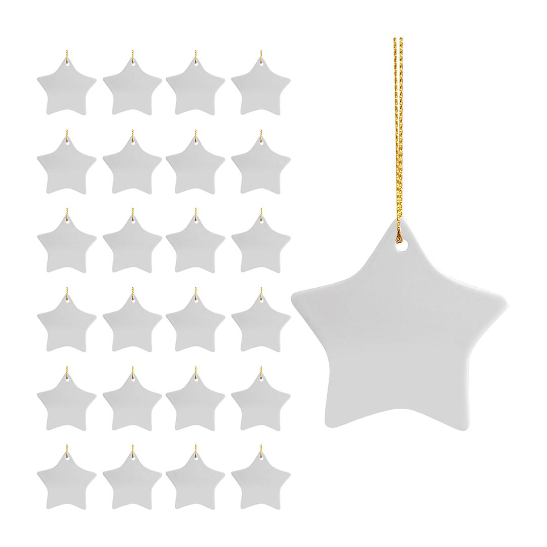 Open in modal - Craft Express Sublimation Printing Ornament - Ceramic Star, 3", Pkg of 25 (one enlarged to show detail)