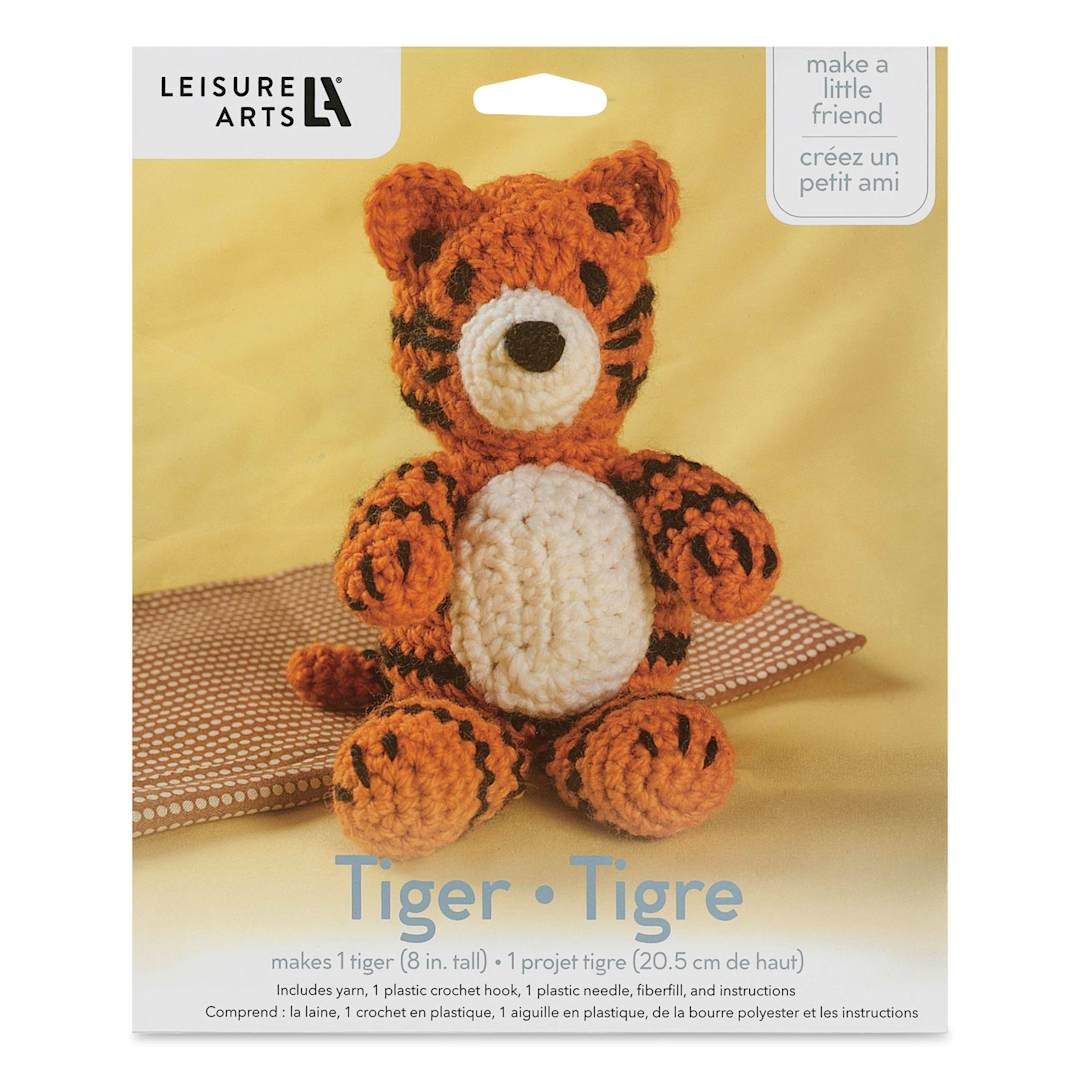 Open in modal - Leisure Arts Make a Little Friend Crochet Kit - Tiger, front of the packaging