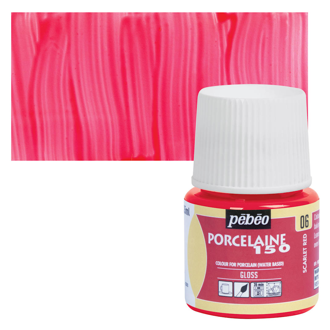 Open in modal - Pebeo Porcelaine 150 Paint - Scarlet, Transparent, 45 ml bottle and swatch