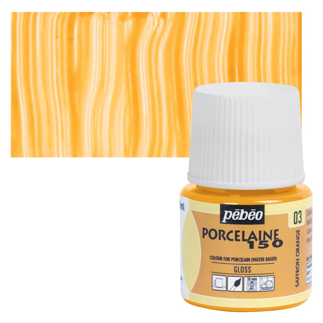 Open in modal - Pebeo Porcelaine 150 Paint - Saffron, Semi-Transparent, 45 ml bottle and swatch
