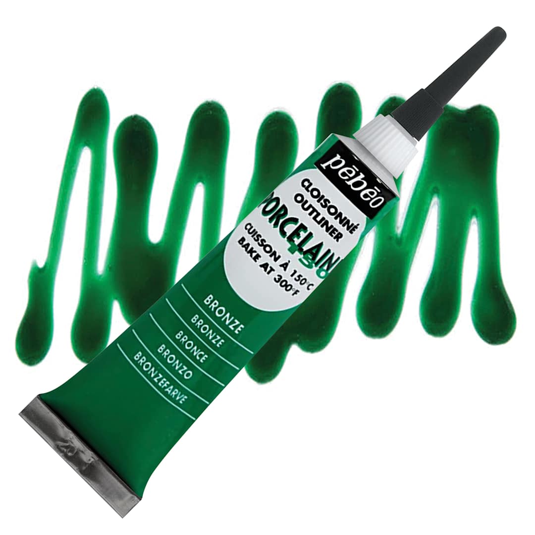 Open in modal - Pebeo Porcelaine 150 Outliner - Bronze Green, 20 ml tube and swatch