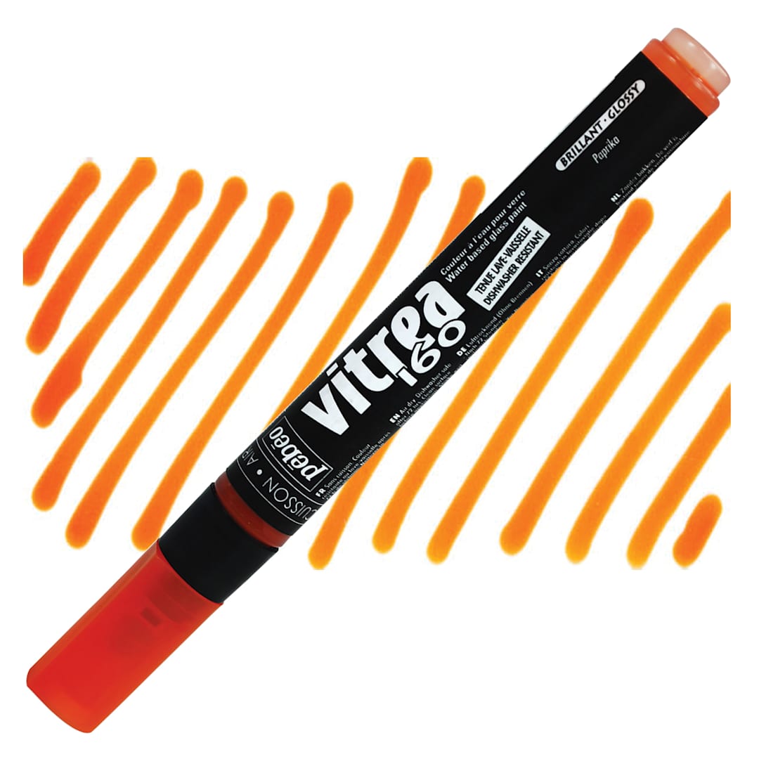 Open in modal - Pebeo Vitrea 160 Paint Marker - Paprika, Glossy marker and swatch