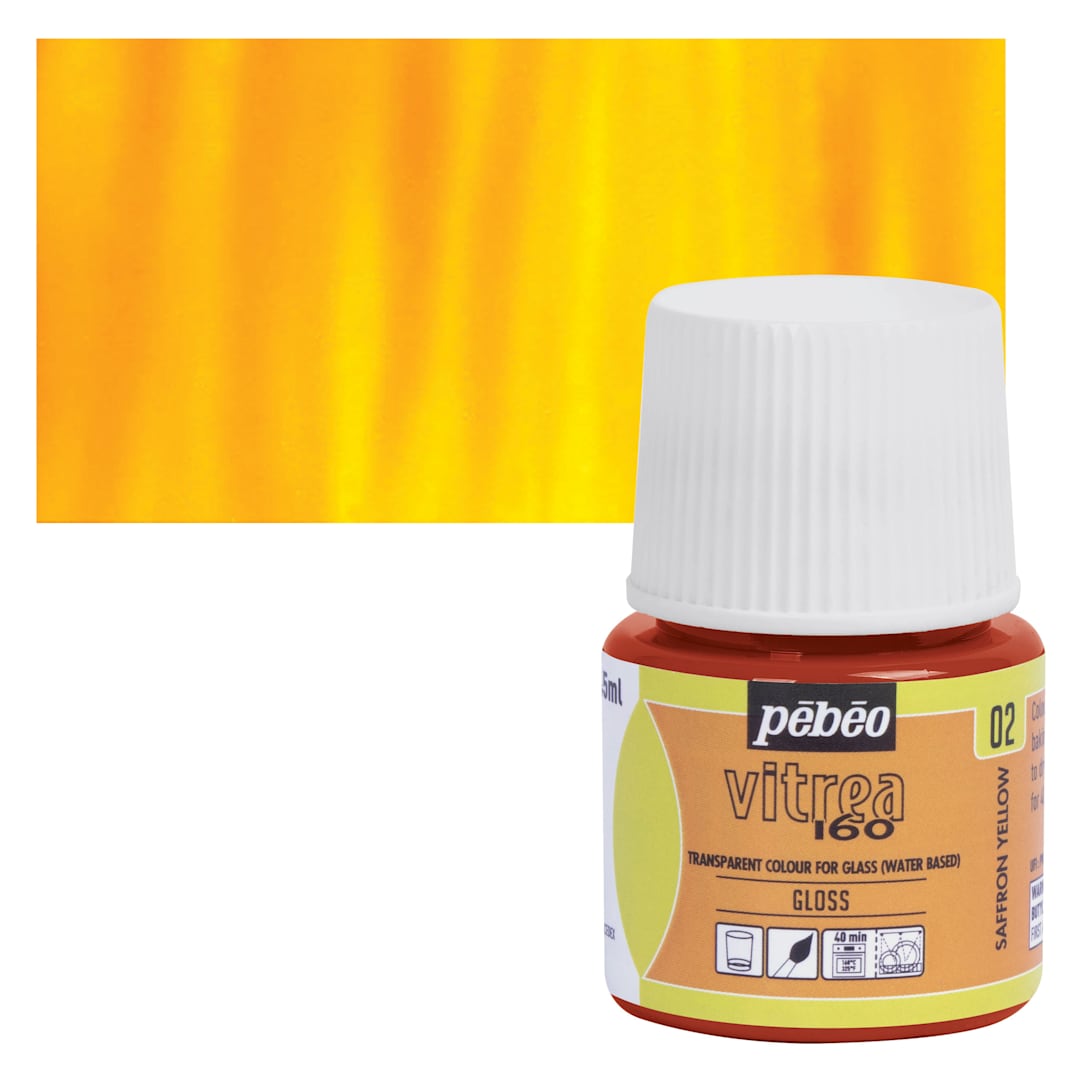 Open in modal - Pebeo Vitrea 160 Glass Paint - Saffron Yellow, Glossy, 45 ml bottle and swatch