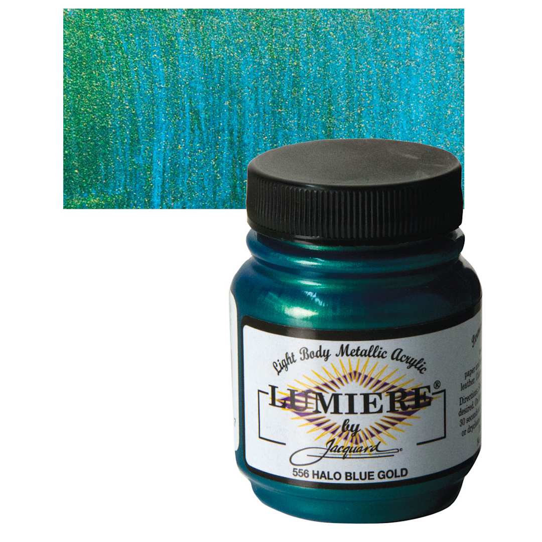 Open in modal - Jacquard Lumiere Acrylic - Halo Blue Gold, 2.25 oz Jar and swatch