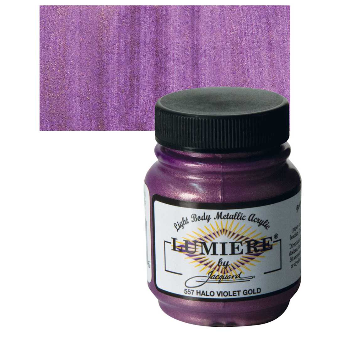 Open in modal - Jacquard Lumiere Acrylic - Halo Violet Gold, 2.25 oz Jar and swatch