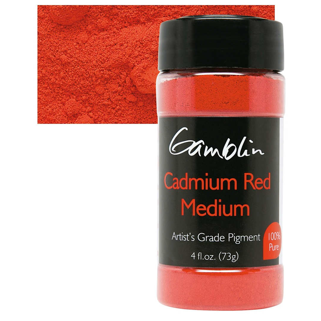 Open in modal - Gamblin Artist's Grade Pigment - Cadmium Red Medium, 4 oz bottle and swatch
