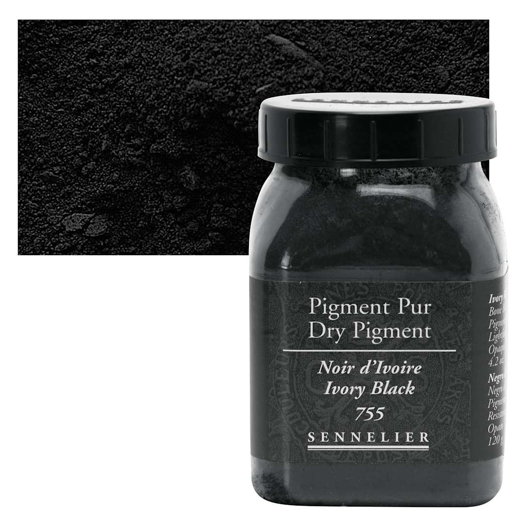 Open in modal - Sennelier Dry Pigment - Ivory Black, 120 g jar and swatch