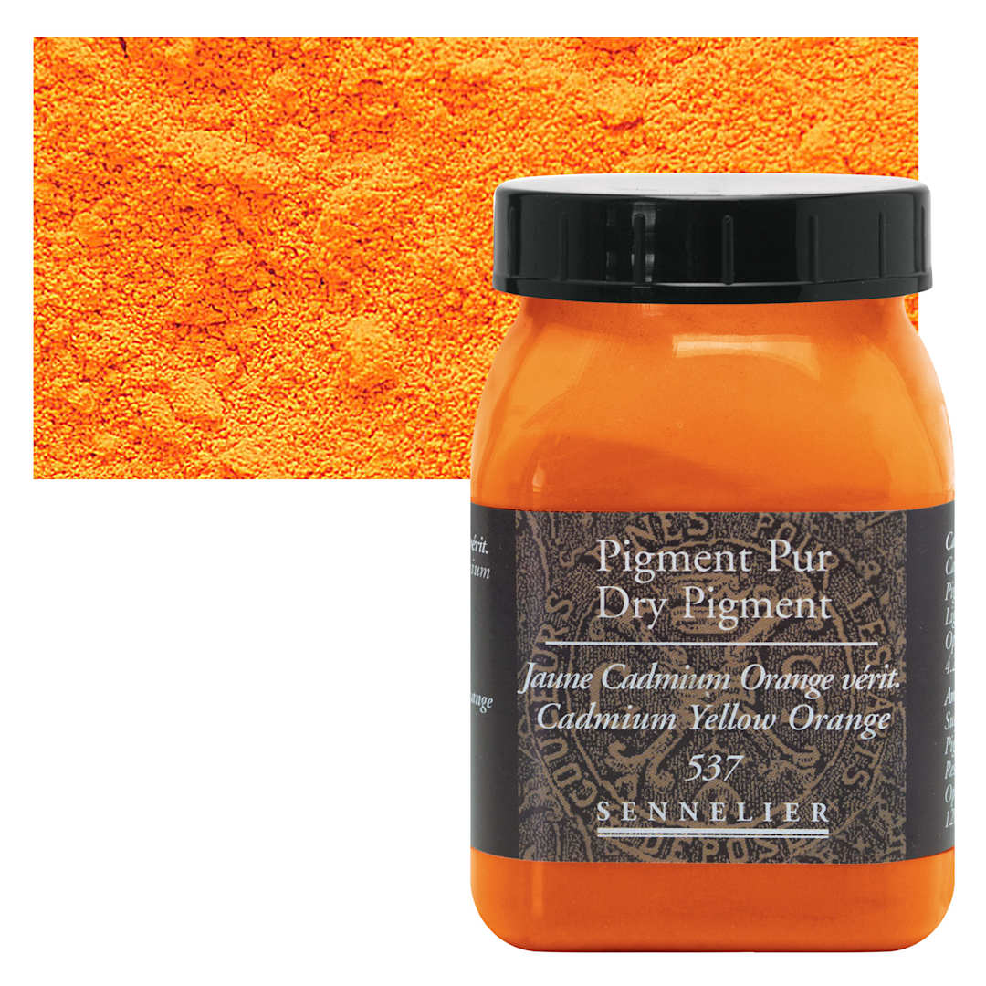 Open in modal - Sennelier Dry Pigment - Cadmium Yellow Orange, 120 g jar and swatch