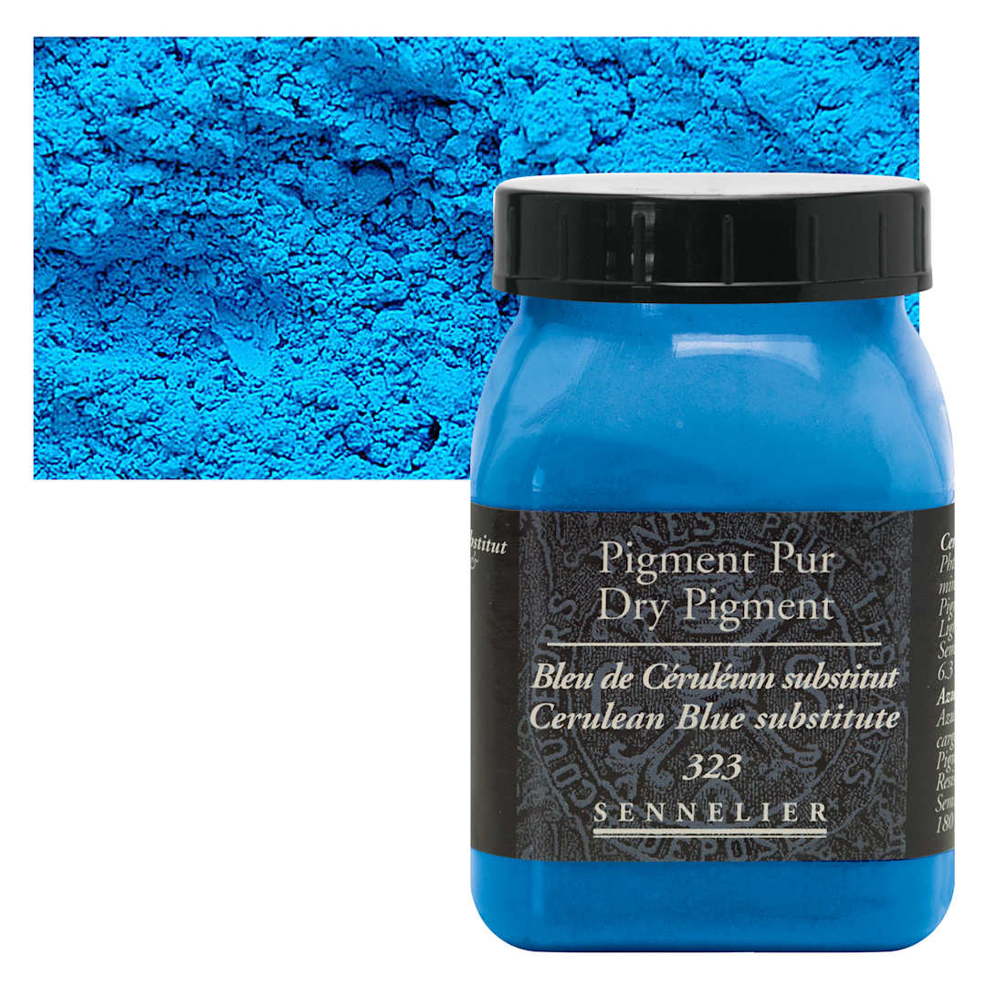 Open in modal - Sennelier Dry Pigment - Cerulean Blue Hue, 180 g jar and swatch