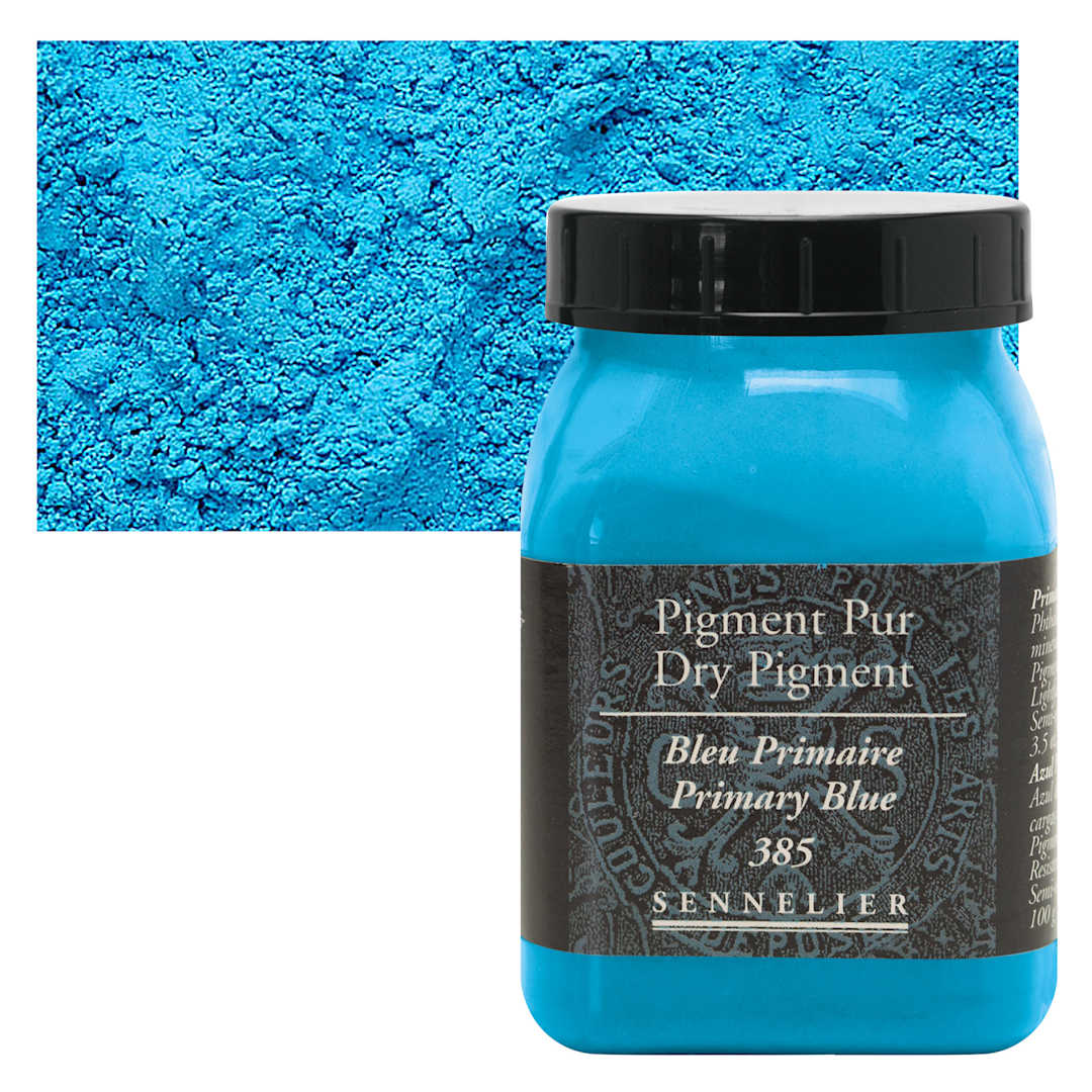 Open in modal - Sennelier Dry Pigment - Primary Blue, 100 g jar and swatch