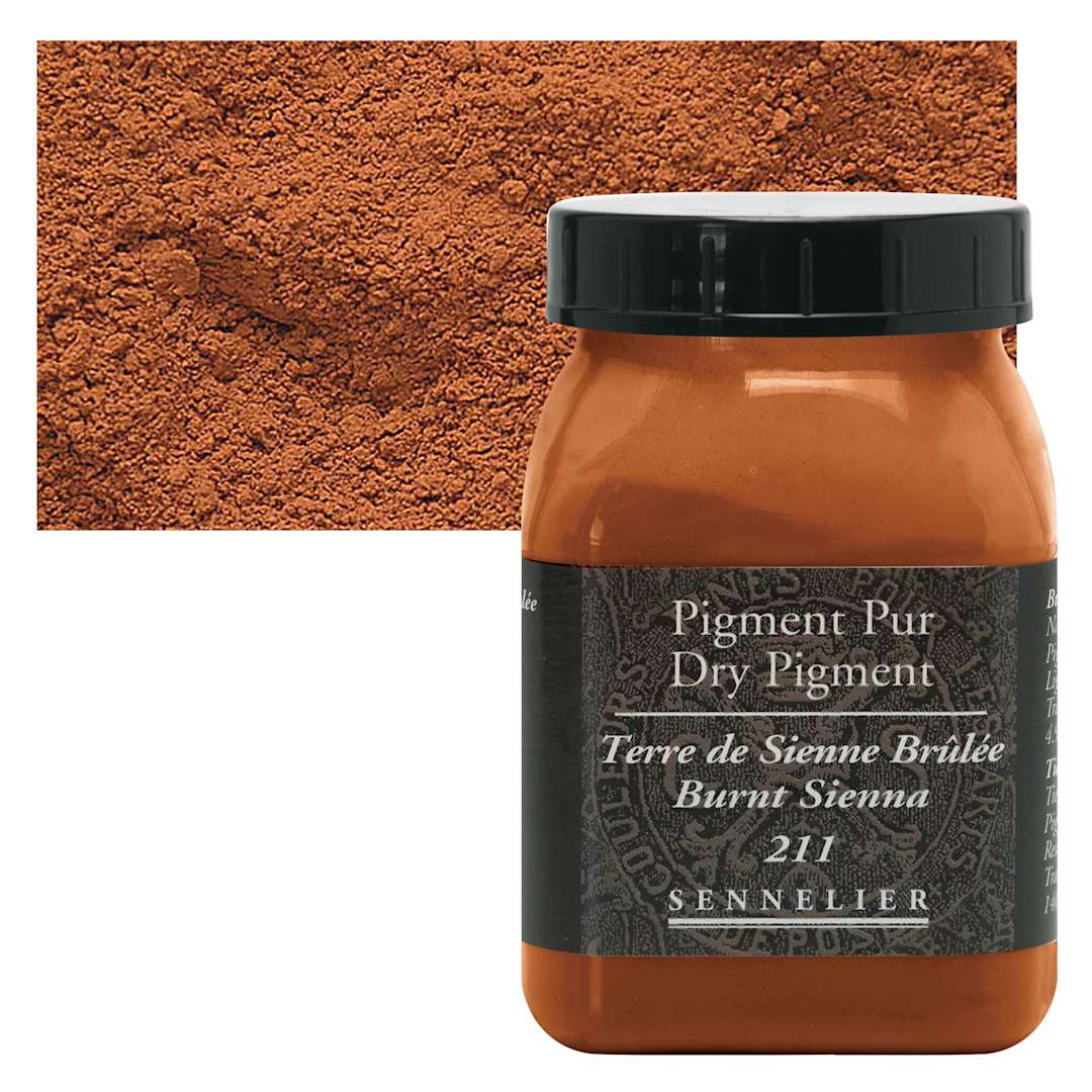 Open in modal - Sennelier Dry Pigment - Burnt Sienna, 140 g jar and swatch