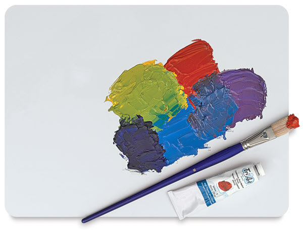 Open in modal - Tri-Art Non-Stick Palette - Shown with dried paint spots and brush