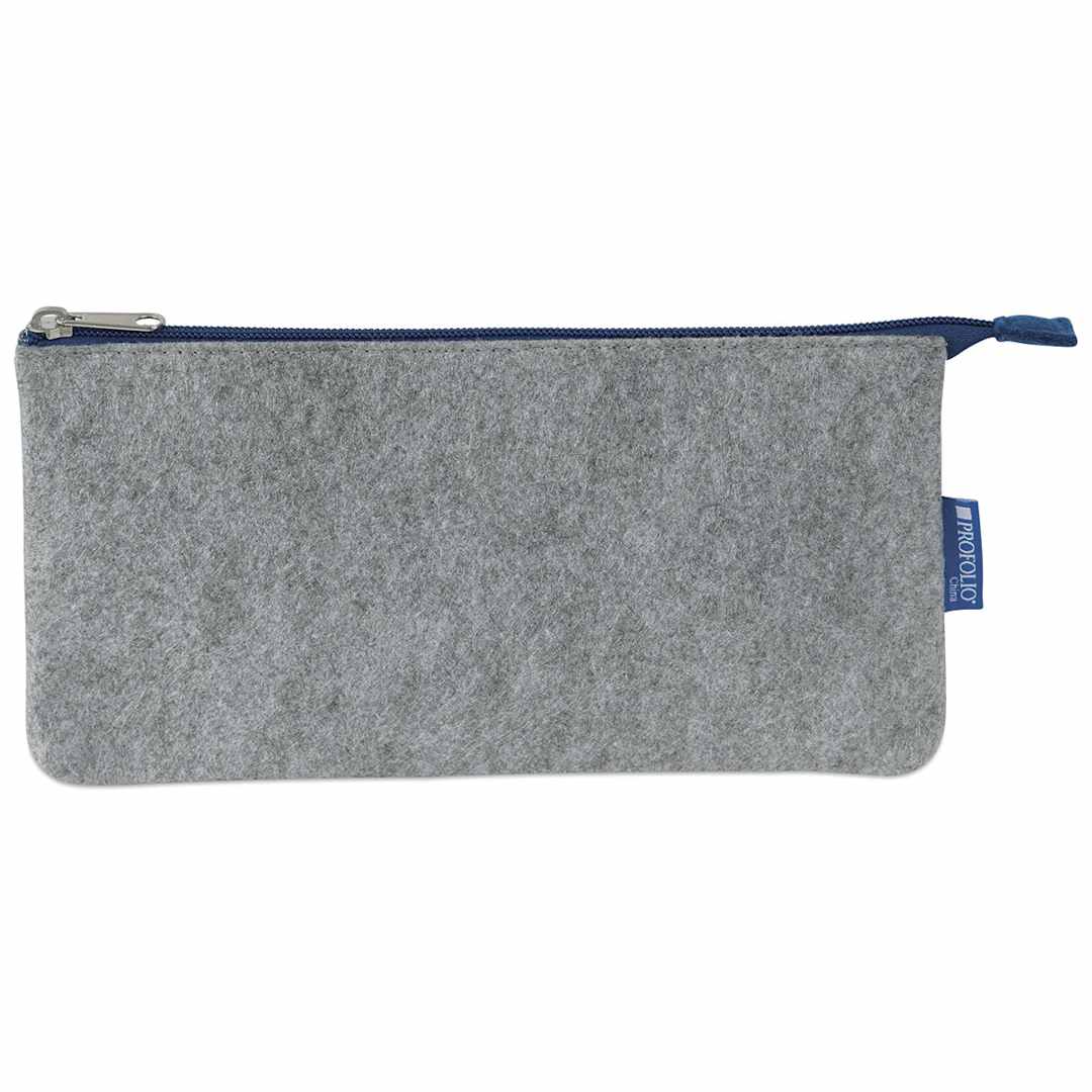 Open in modal - Itoya Profolio Midtown Pouches - Side view of Gray/Blue pouch