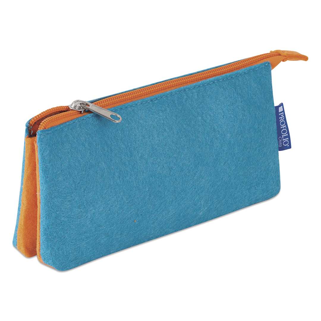 Open in modal - Itoya Profolio Midtown Pouches - Angled view of Ocean/Orange pouch