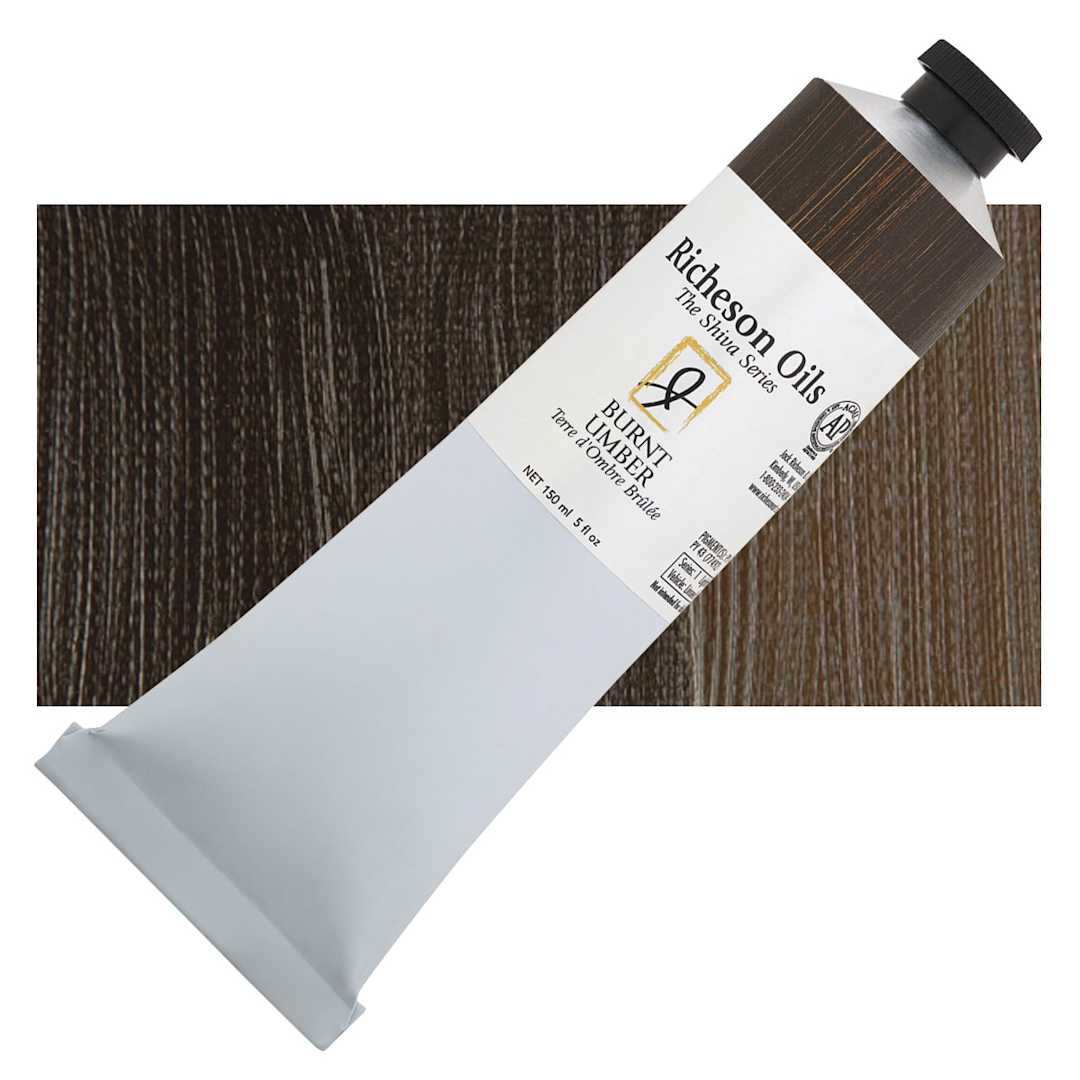 Open in modal - Shiva Signature Artist Oil Color - Burnt Umber, 5 oz Tube and swatch