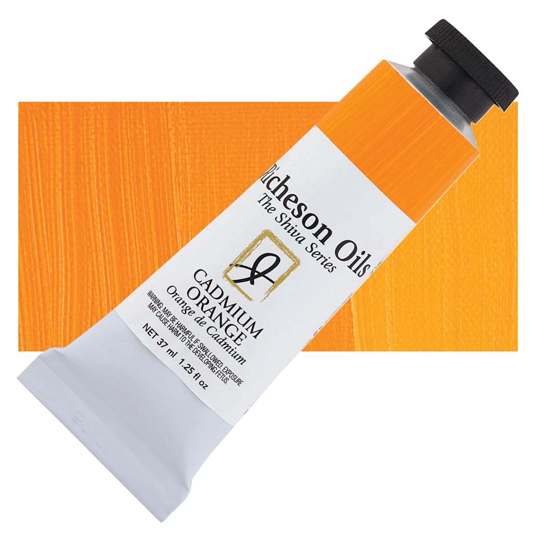 Open in modal - Shiva Signature Artist Oil Color - Cadmium Orange, 1.25 oz Tube and swatch