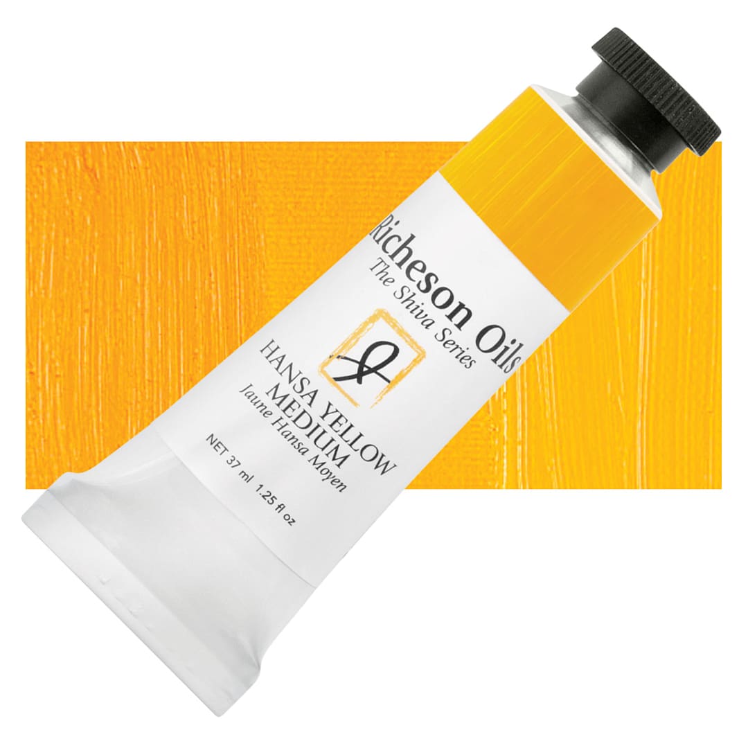 Open in modal - Shiva Signature Artist Oil Color - Shiva Yellow Medium, 1.25 oz Tube and swatch
