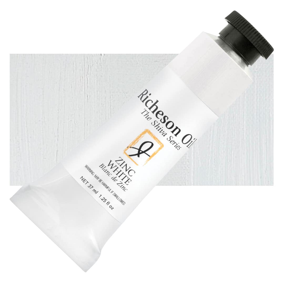 Open in modal - Shiva Signature Artist Oil Color - Zinc White, 1.25 oz Tube and swatch