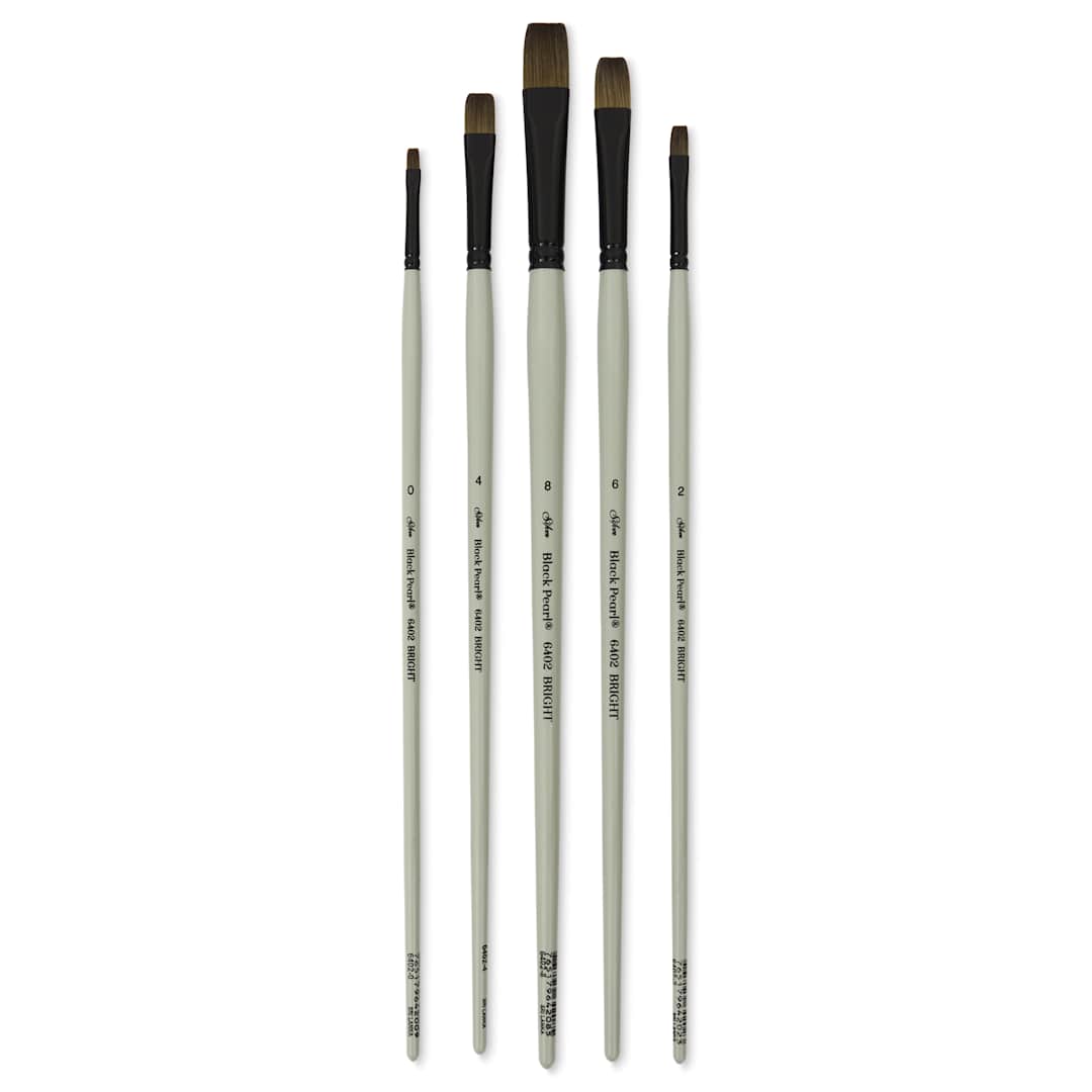 Open in modal - Silver Brush Black Pearl Synthetic Brushes - Landscape and Still Life Painting, Set of 5, laid out