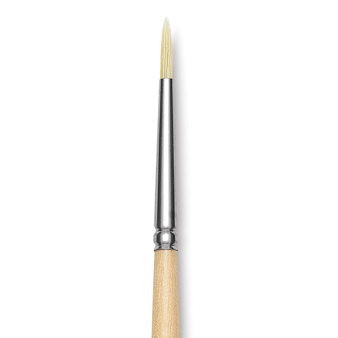 Open in modal - Utrecht Rhenish Pure Hog Bristle Brush - Round, Size 1, Long Handle