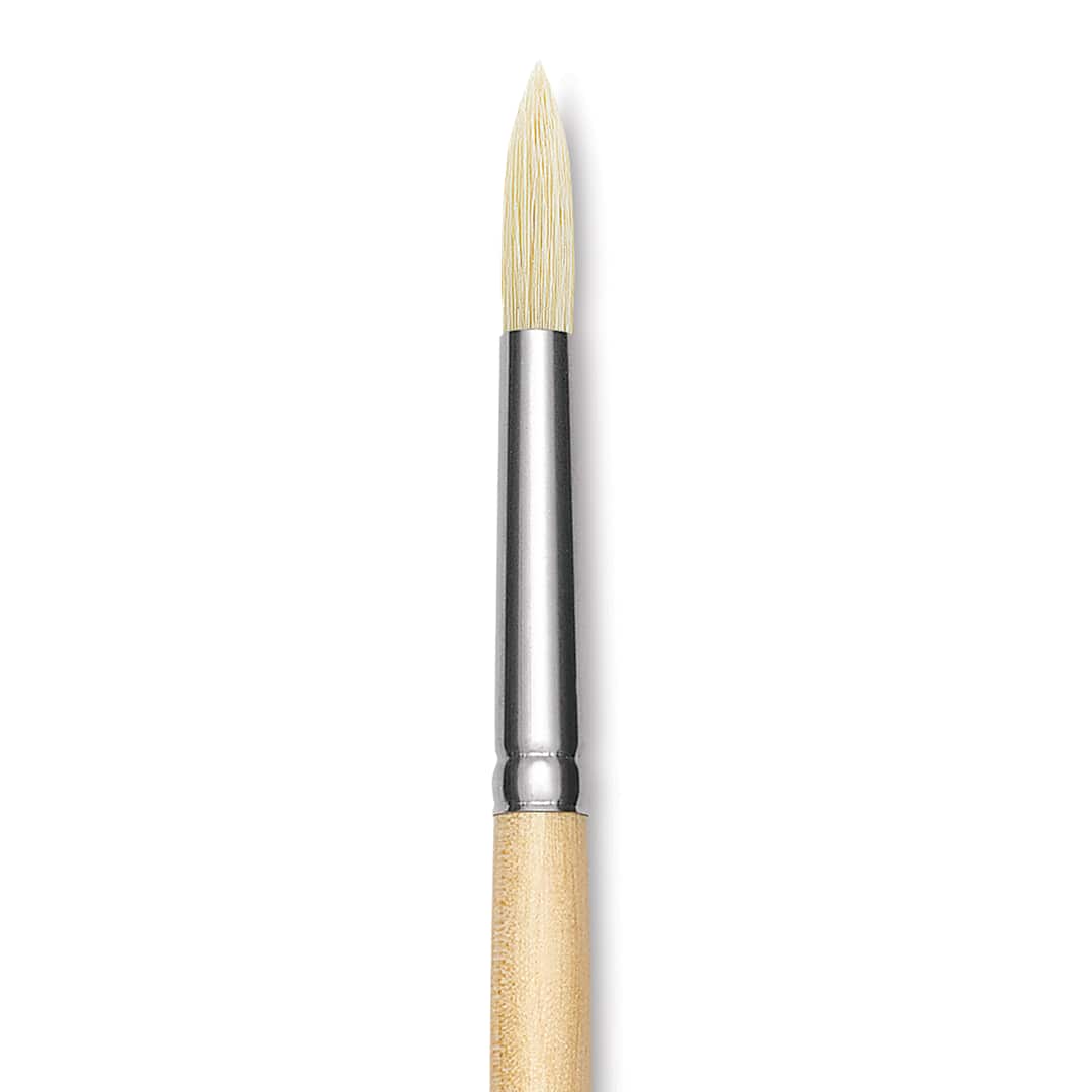 Open in modal - Utrecht Rhenish Pure Hog Bristle Brush - Round, Size 6, Long Handle