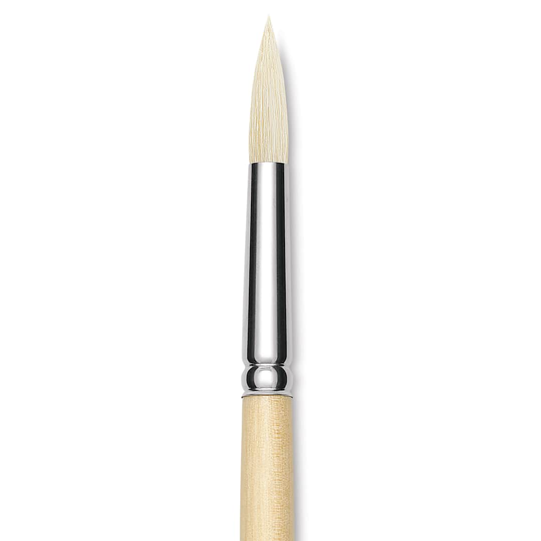 Open in modal - Utrecht Rhenish Pure Hog Bristle Brush - Round, Size 8, Long Handle