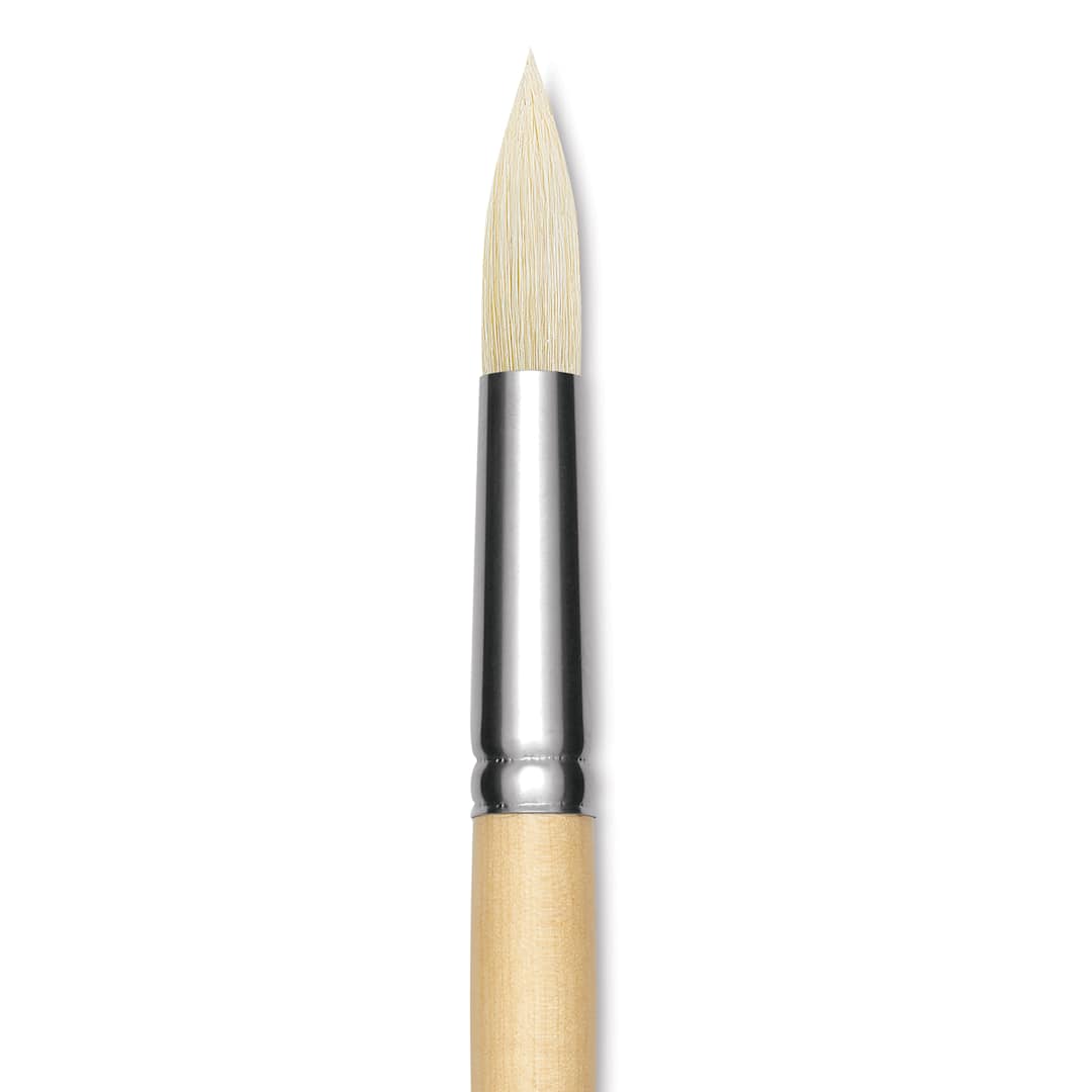 Open in modal - Utrecht Rhenish Pure Hog Bristle Brush - Round, Size 12, Long Handle
