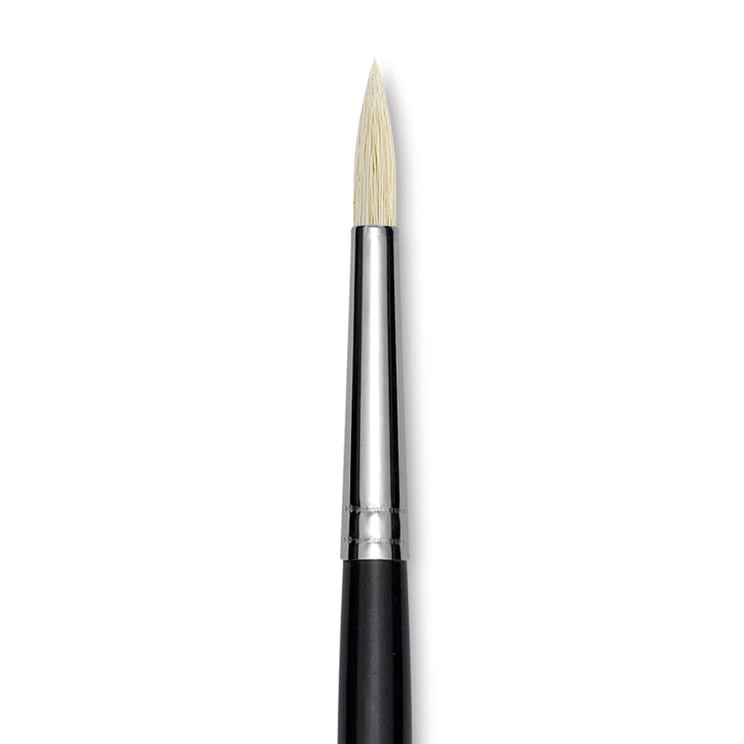 Open in modal - Utrecht Natural Chungking Pure Bristle Brush - Round, Size 4, Long Handle, Close-up