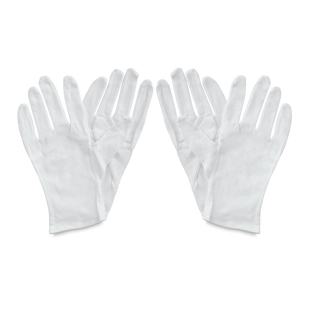 Open in modal - Art Alternatives Soft White Cotton Gloves - Two pair of gloves shown vertically