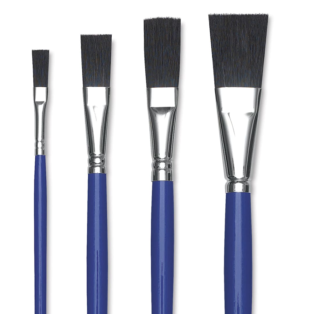 Open in modal - Blick Scholastic Black Bristle Brushes - Easel, Long Handle, Set of 4
