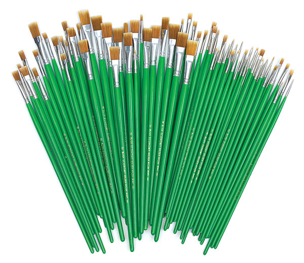 Open in modal - Blick Economy Golden Nylon Brush Set - Bright, Long Handle, Set of 72