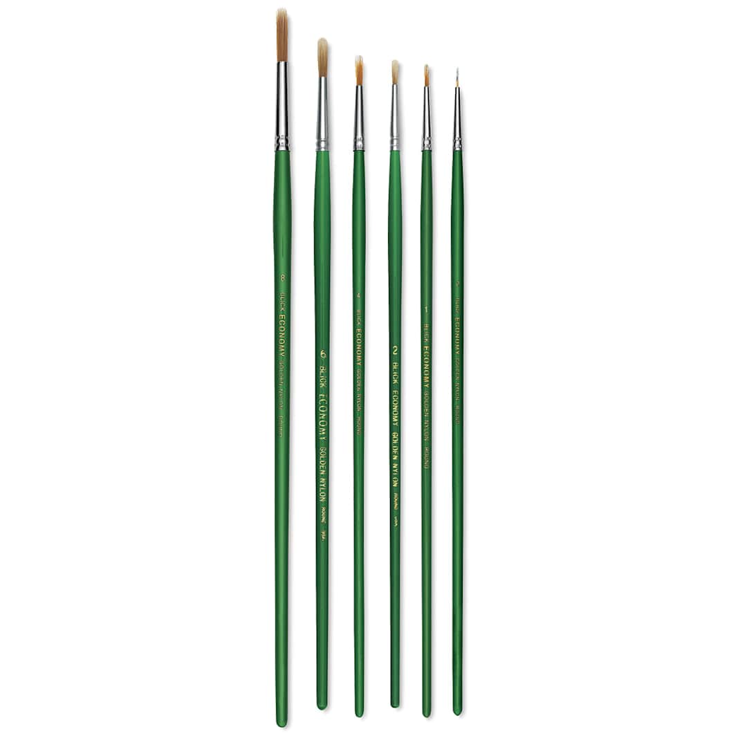 Open in modal - Blick Economy Golden Nylon Brush Set - Round, Long Handle, Set of 6