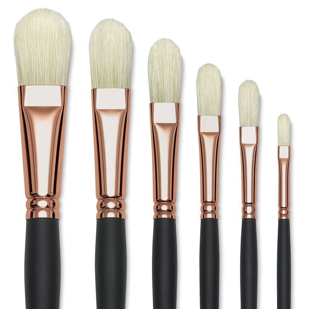Open in modal - Blick Masterstroke Interlocking Bristle Brush Set - Filbert, Long Handle, Set of 6, close up