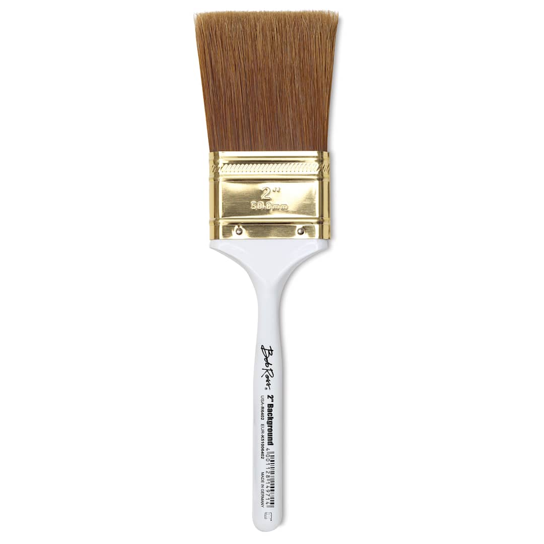Open in modal - Bob Ross Synthetic and Bristle Blend Brush - 2" Background Brush shown upright