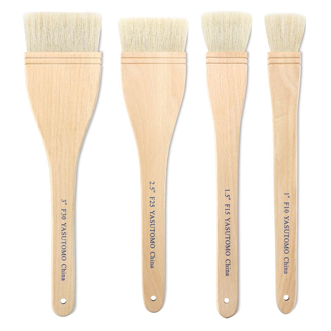 Open in modal - Yasutomo Student Hake Brushes - 4 sizes of brushes shown upright
