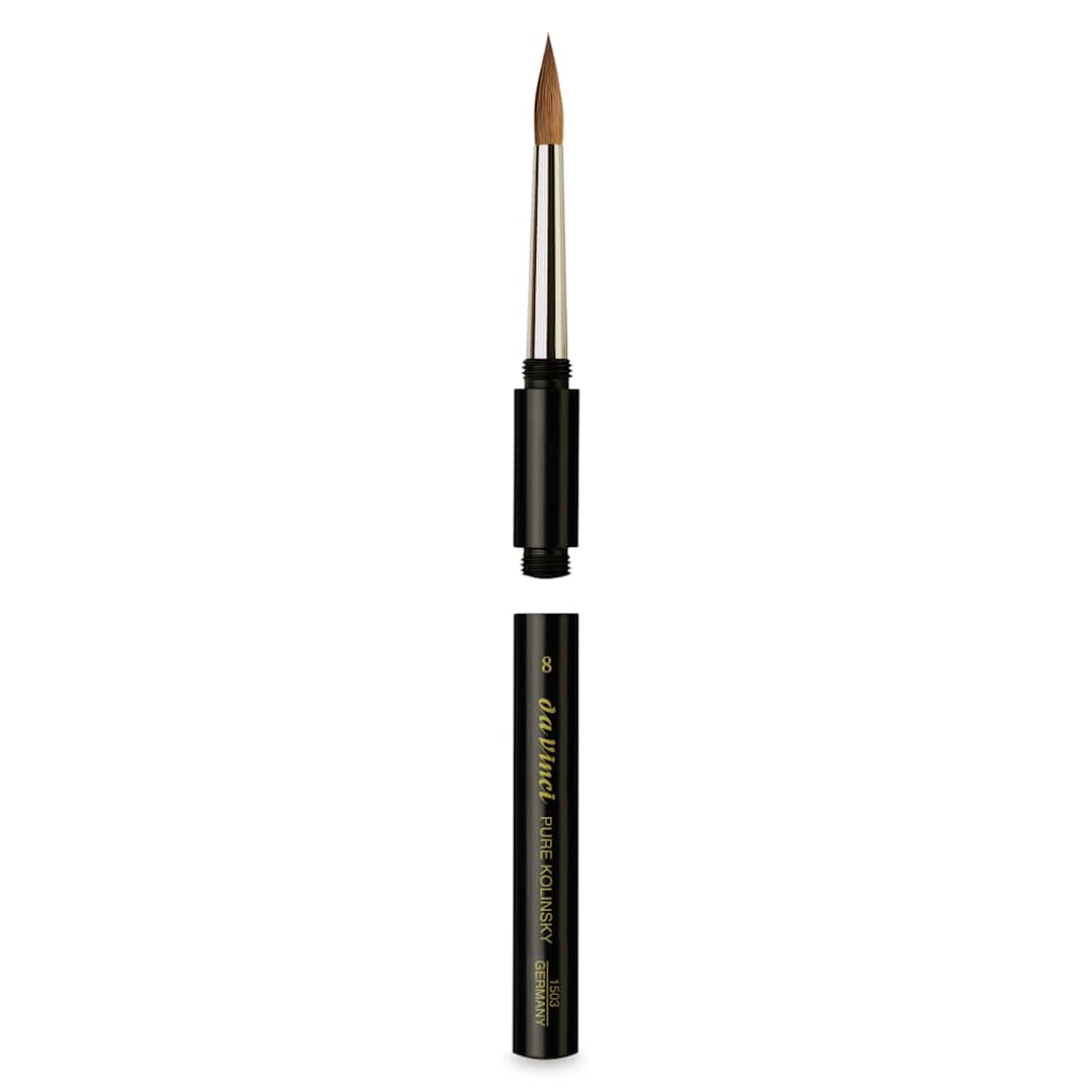 Open in modal - Da Vinci Maestro Kolinsky Brush - Travel Round, Short Handle, Size 8 brush removed from handle