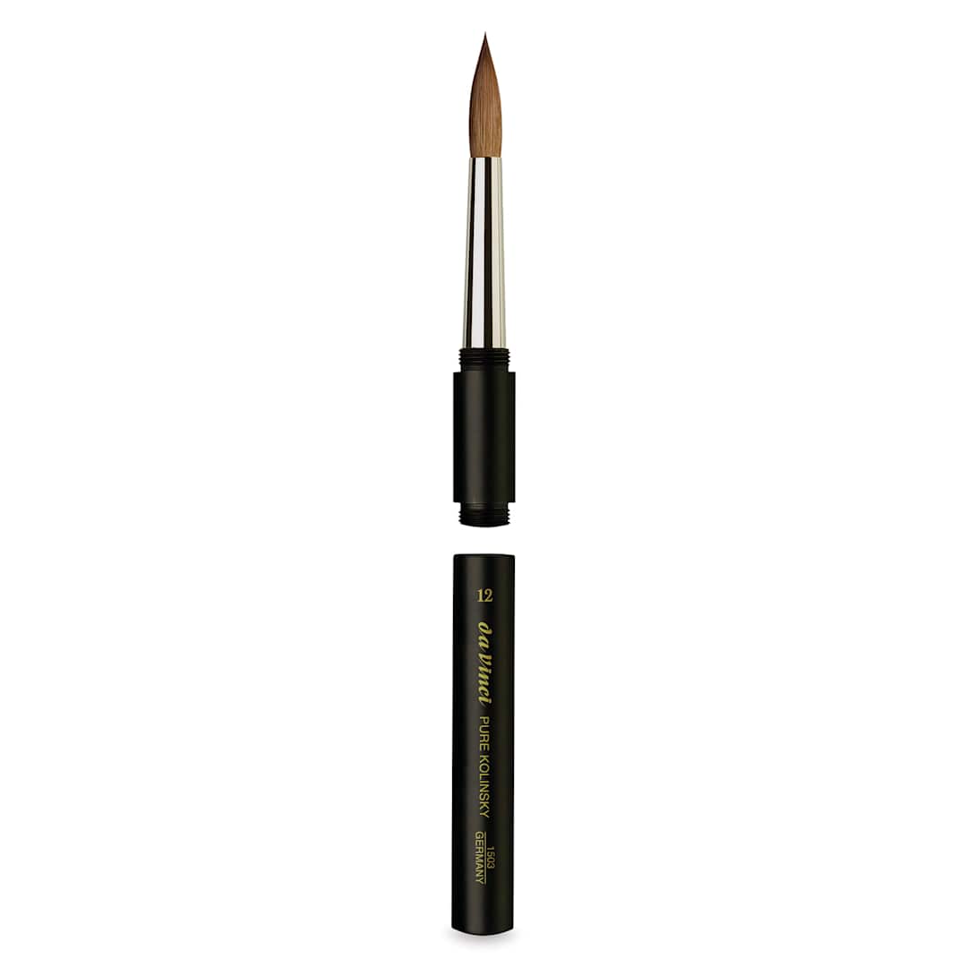 Open in modal - Da Vinci Maestro Kolinsky Brush - Travel Round, Short Handle, Size 12 brush removed from handle