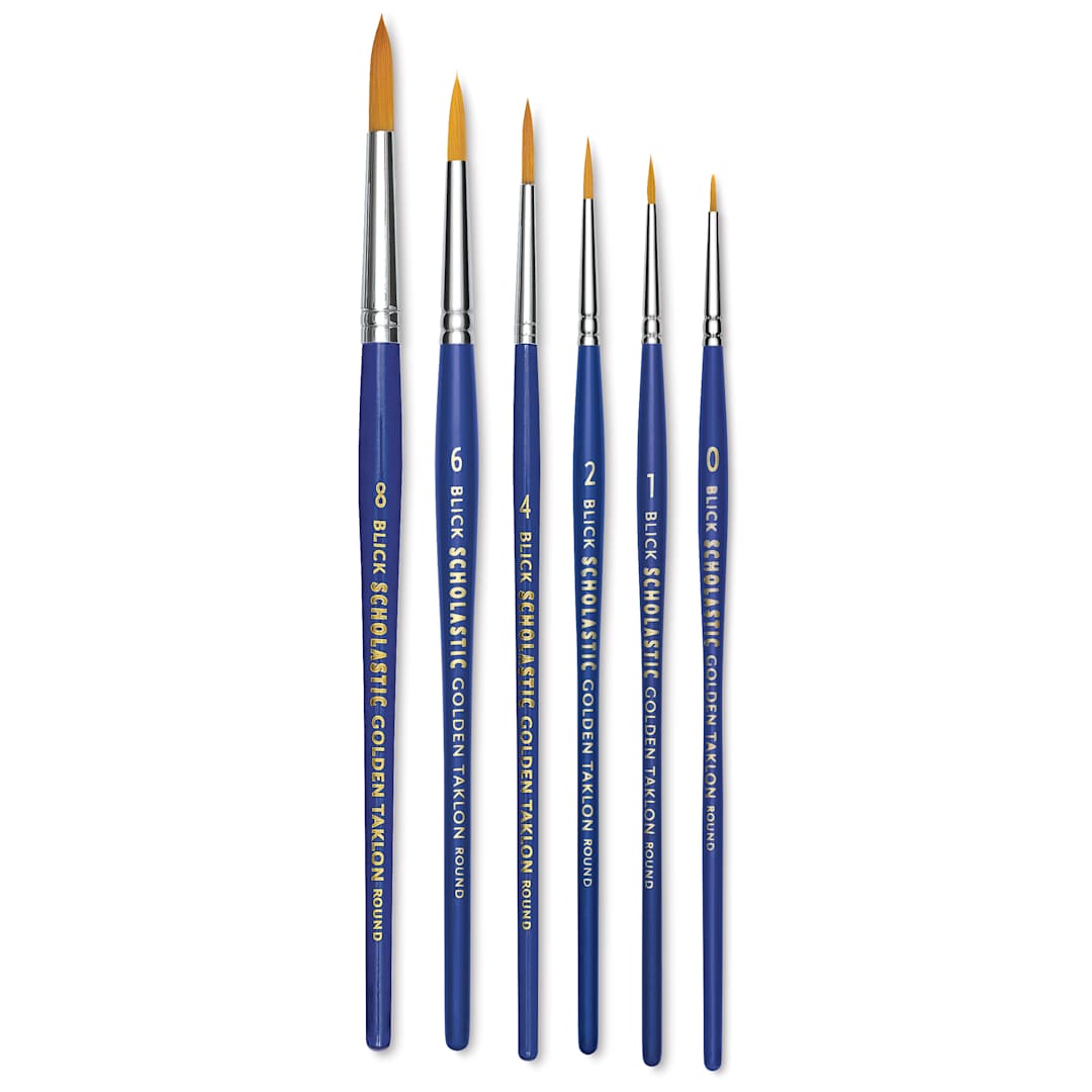 Open in modal - Blick Scholastic Short Handle Golden Taklon Brush Set - Round, Set of 6