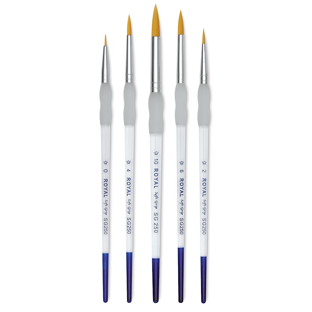 Open in modal - Royal Langnickel Soft Grip Golden Taklon Brush Set - Round, Short Handle, Set of 5