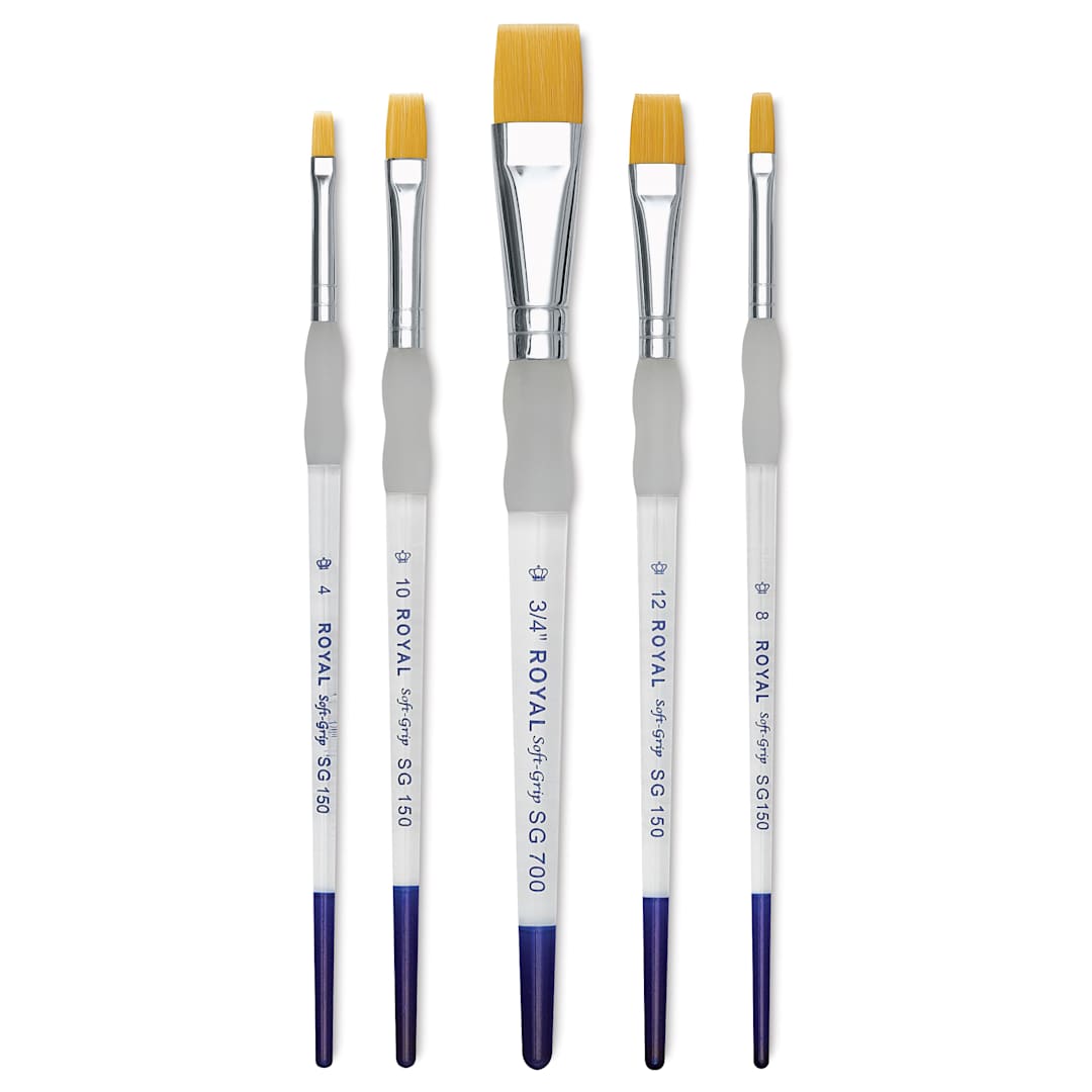 Open in modal - Royal Langnickel Soft Grip Golden Taklon Brush Set - Flat, Short Handle, Set of 5