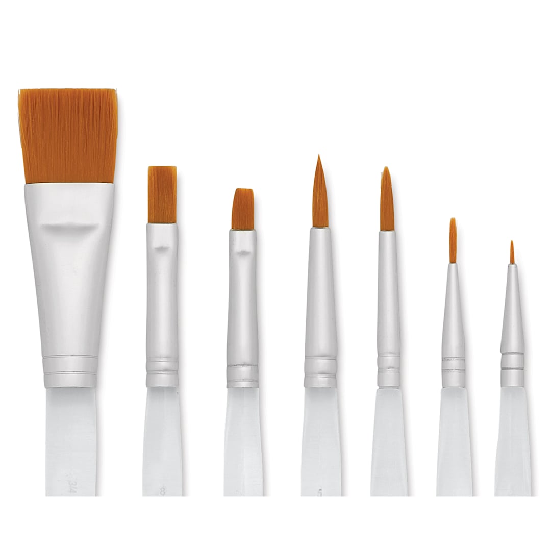 Open in modal - Royal Langnickel Clear Choice Taklon Brush Set - Golden Taklon, Assorted, Set of 7, Short Handle, close up