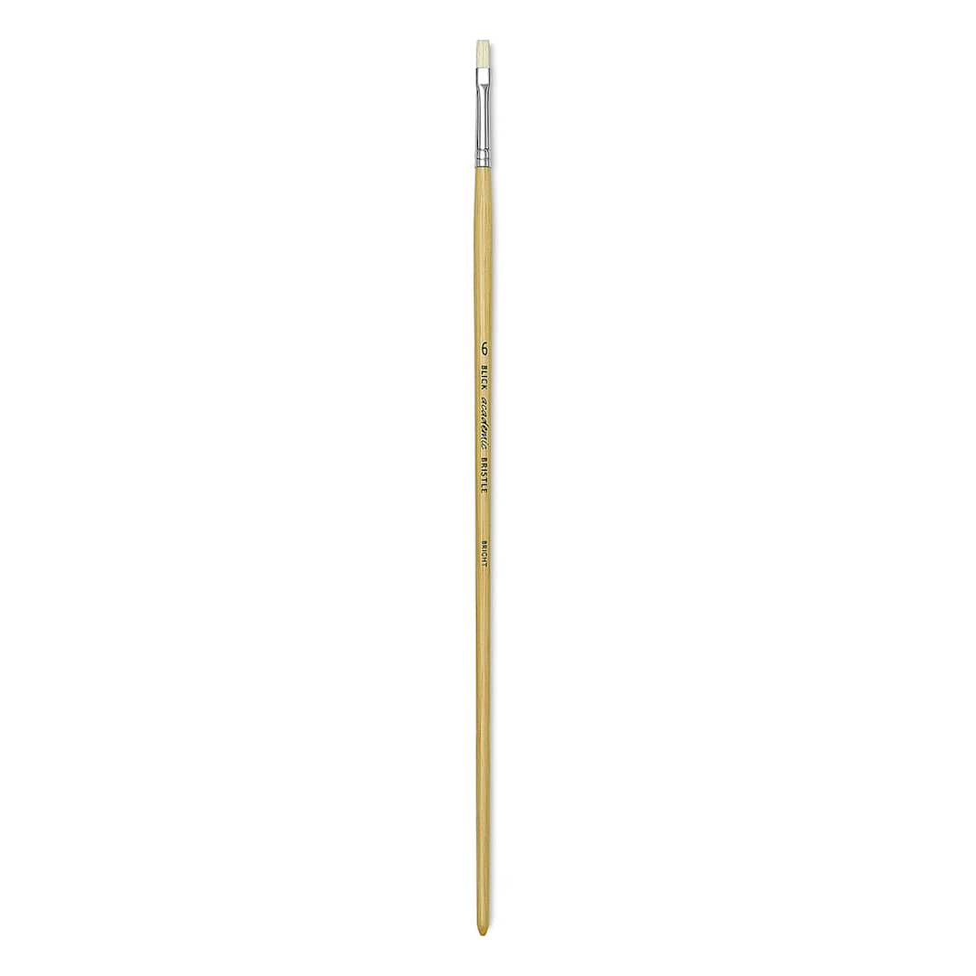 Open in modal - Blick Academic Bristle Brushes - Long handled Bright Brush shown upright
