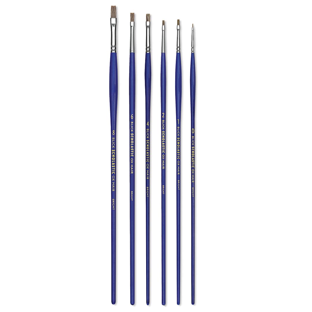 Open in modal - Blick Scholastic Ox Hair Brush Set - Bright, Long Handle, Set of 6