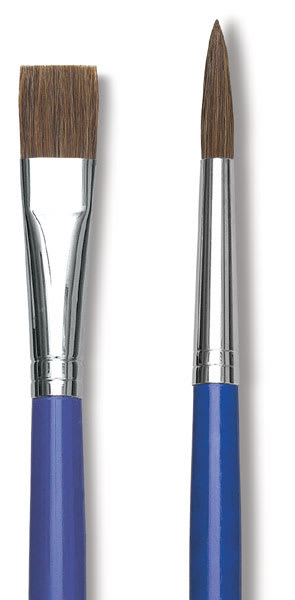 Open in modal - Blick Scholastic Ox Hair Brushes - Closeup of two types of brush tips
