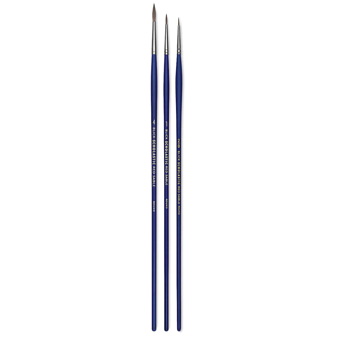 Open in modal - Blick Scholastic Red Sable Brush Set - Round, Long Handle, Set of 3