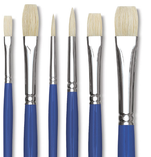 Open in modal - Scholastic White Bristle Brushes - Pure White Hog Bristle Set, Assorted Shapes, Set of 6
