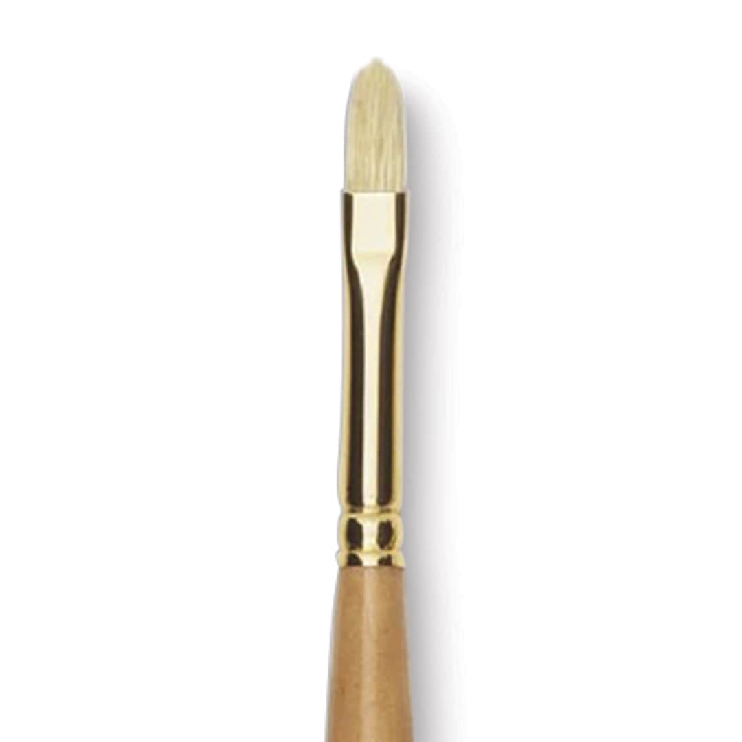 Open in modal - Raphaël D'Artigny Interlocked White Bristle Brush - Filbert, Long Handle, Size 2